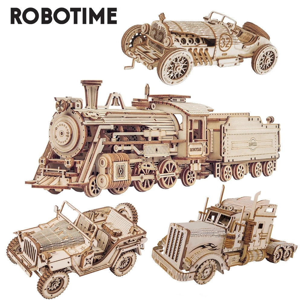 Explore the ROKR Train Model 3D Wooden Puzzle Toy